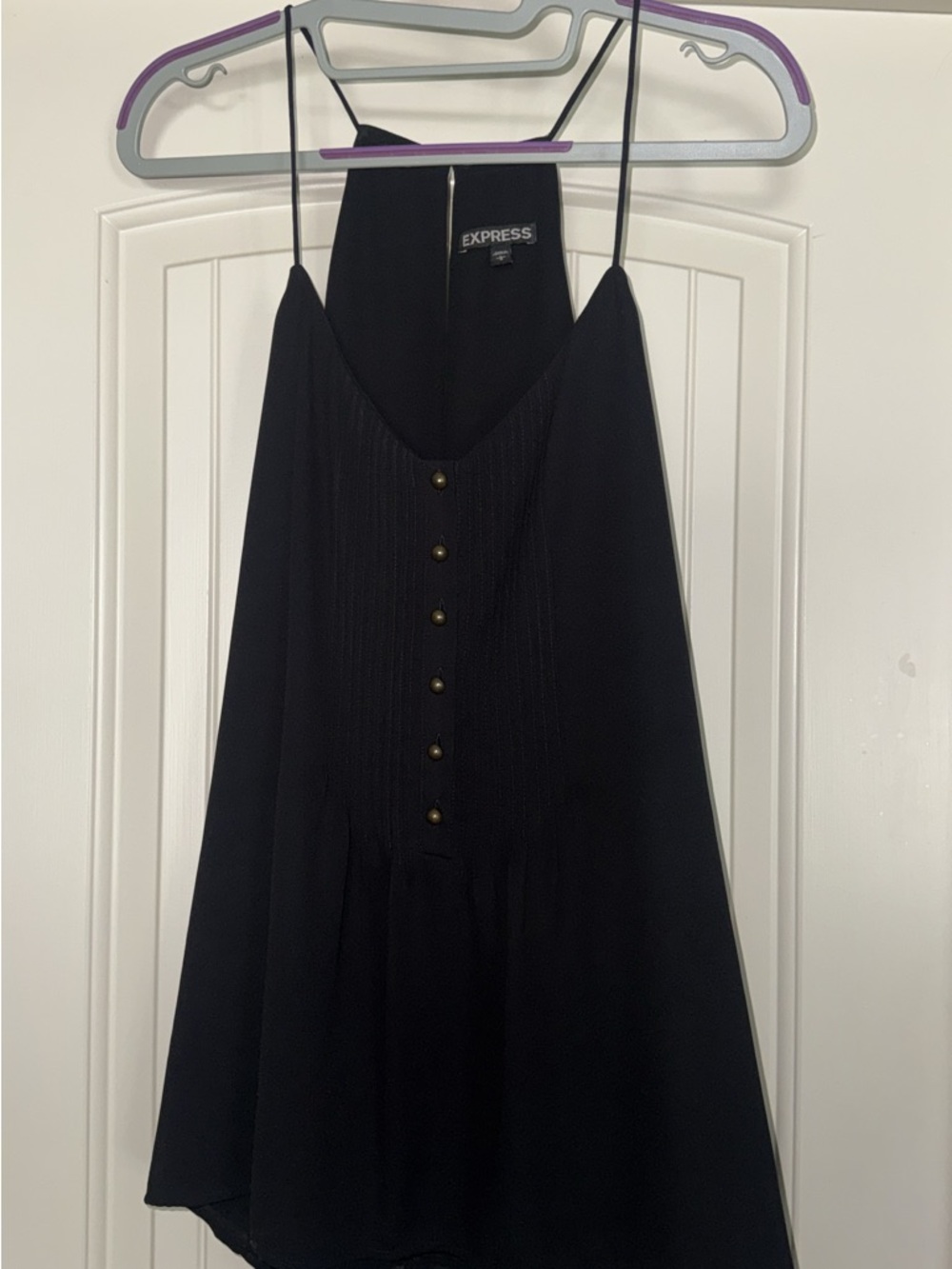 Express Black Spaghetti Strap Button-Front with pleats tank